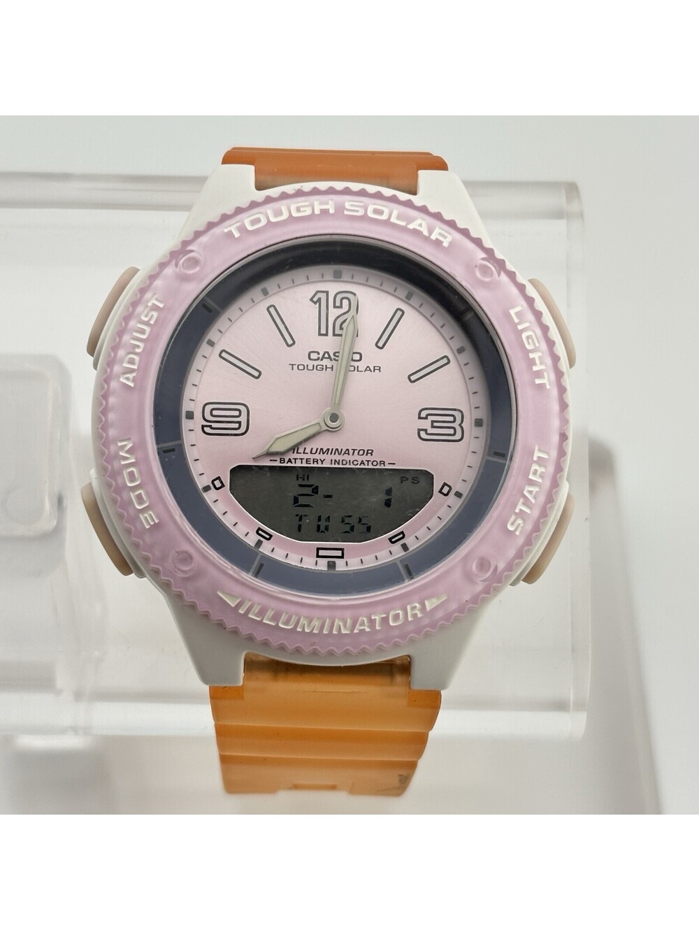 Casio LCF-30-4B Tough Solar Retro Translucent Pink Analog Digital Dual Time